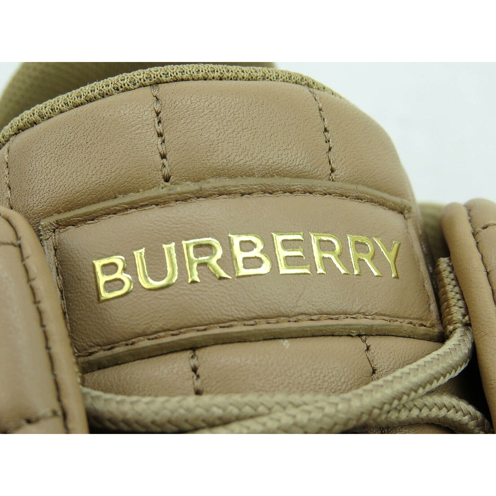 $850 BURBERRY AXBURTON BISCUIT TAN CHECK QUILTED LEATHER LOGO SNEAKERS 13 US 46 - Picture 5 of 12